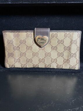 Gucci GG Monogram Canvas Lovely Heart Long Wallet in Brown